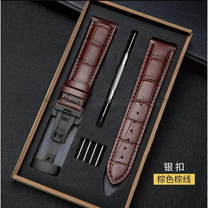 Universal Genuine Leather Watch Band 12–24mm with Butterfly Clasp – Premium Strap for Men & Women (Gift Box Included)