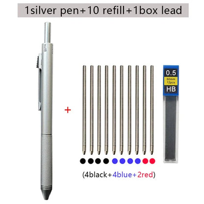 Metal 4-in-1 Multicolor Pen — Gravity Sensor Ballpoint with 3 Colors + 1 Mechanical Pencil, Office and School Stationery Gift