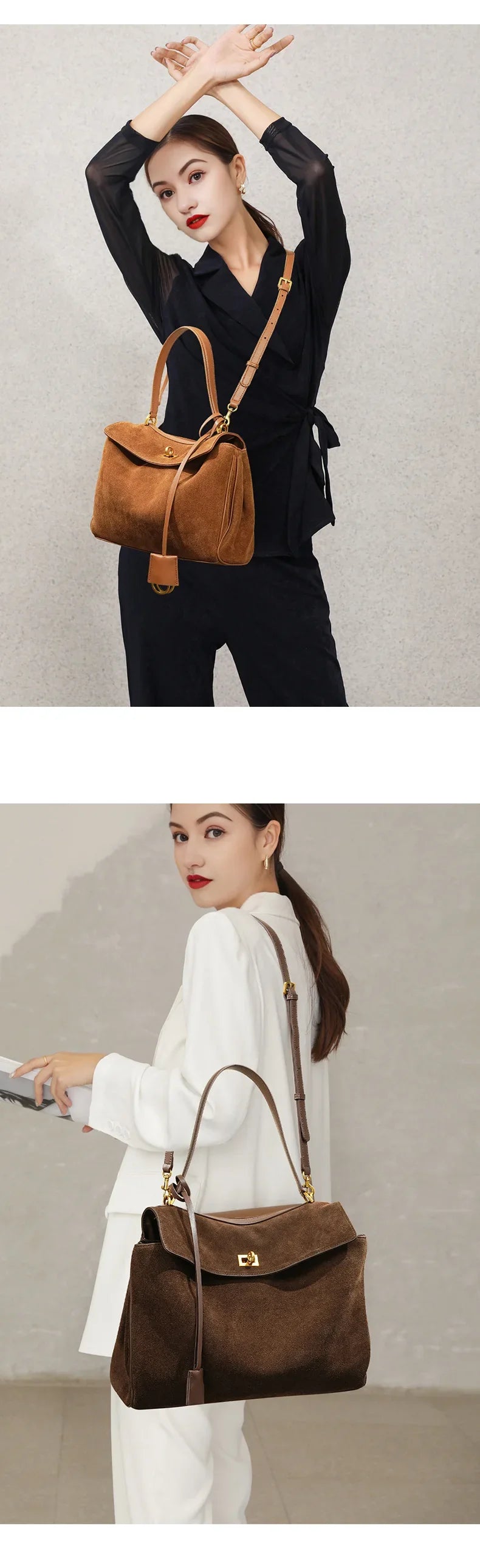 Autumn Winter Suede Leather Tote – Frosted Cowhide High-Capacity Shoulder Kelly Bag