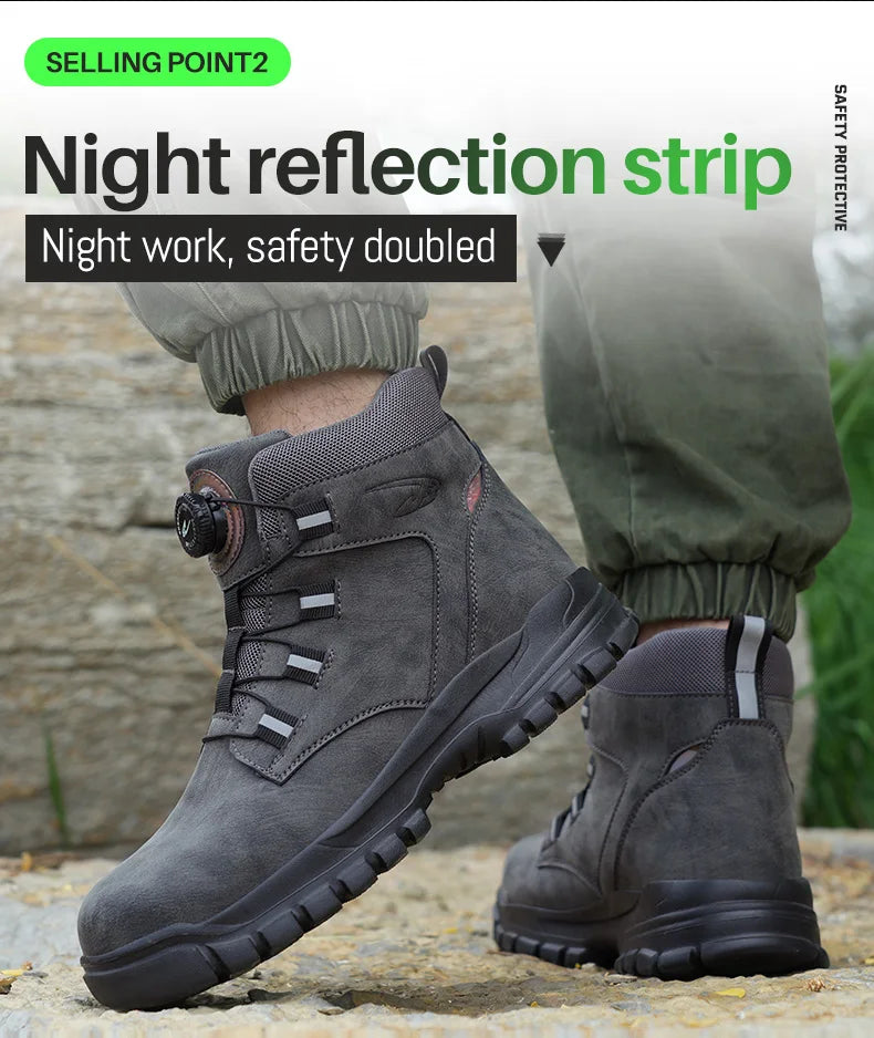 2024 Fashion Waterproof Security Work Boots – Protective Leather, Anti-Smash & Anti-Puncture Industrial Safety Shoes