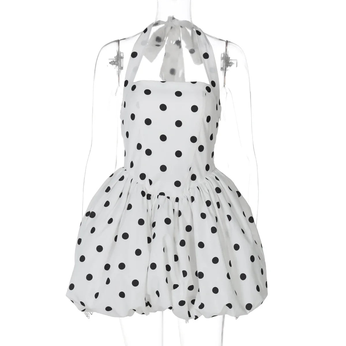 Mozision Women’s Polka Dot Halter Mini Dress – Off-Shoulder Sleeveless Backless High Waist A-Line Club & Party Dress
