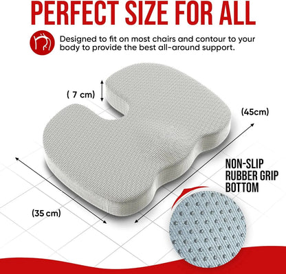 Ergonomic Memory Foam Seat Cushion – Hemorrhoid Relief Office Chair Cushion for Long Sitting Comfort (Students & Office Use)