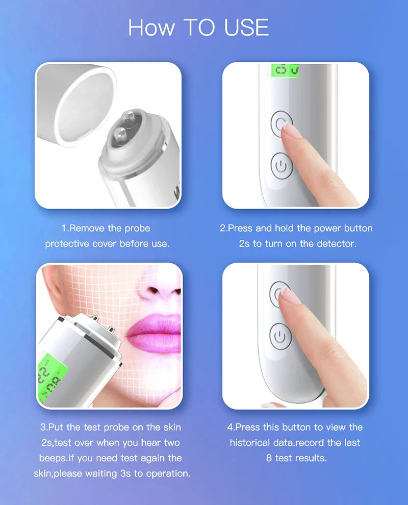 LCD Digital Skin Analyzer Pen — Face Tester for Moisture, Oil & Skin Health with Fluorescent Display