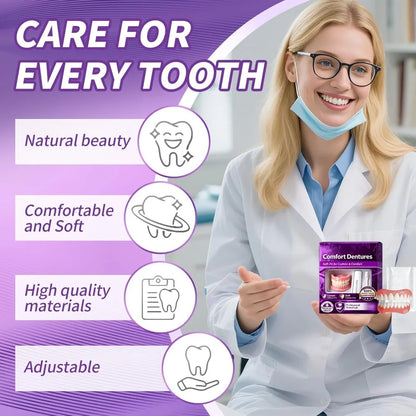 Full Set Natural Dentures - Upper & Lower Silicone Fake Teeth for Instant Smile & Oral Care