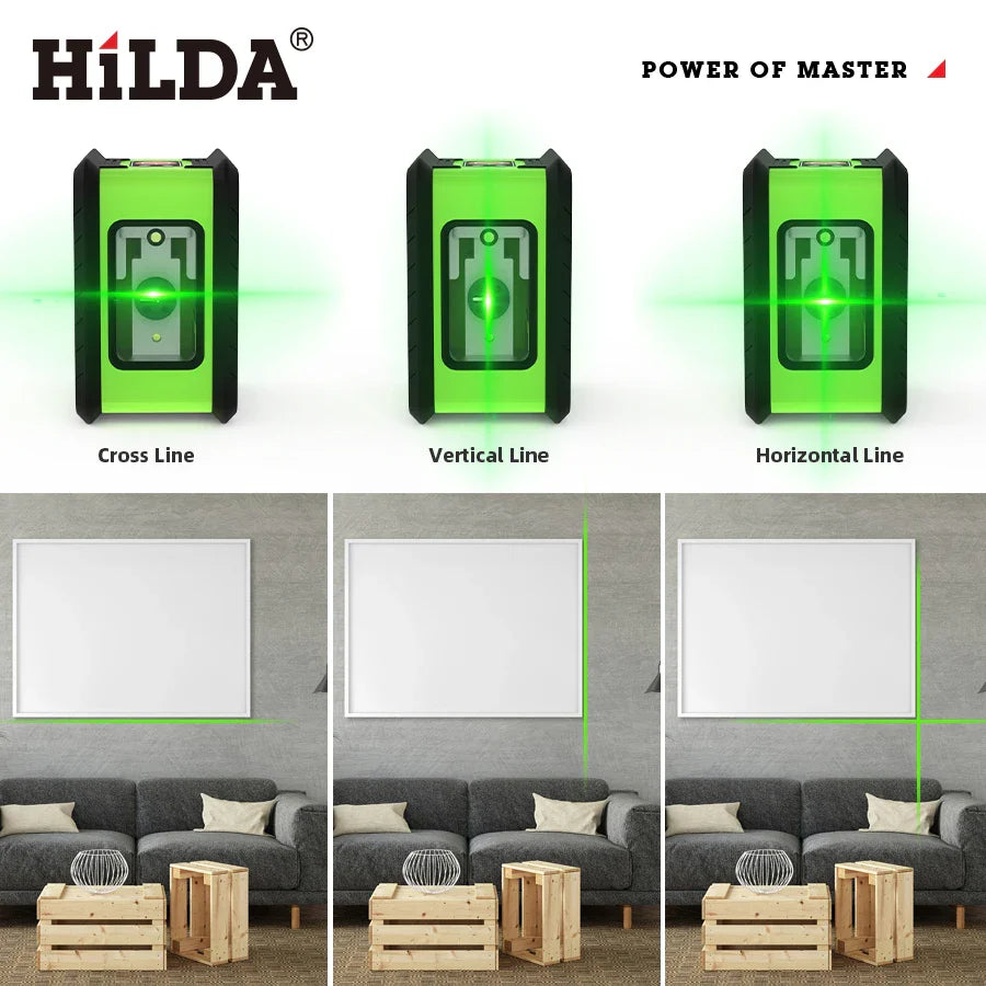 HILDA 2-Line Green Laser Level Meter | Self-Leveling Horizontal & Vertical Laser Tool