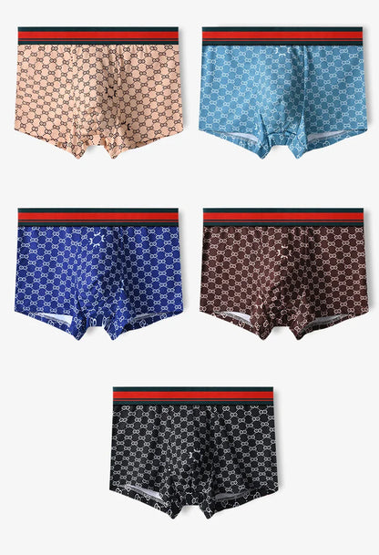 5PCS Men's Printed Boxer Shorts - Breathable & Comfortable Underwear, U-Convex Briefs, Plus Size