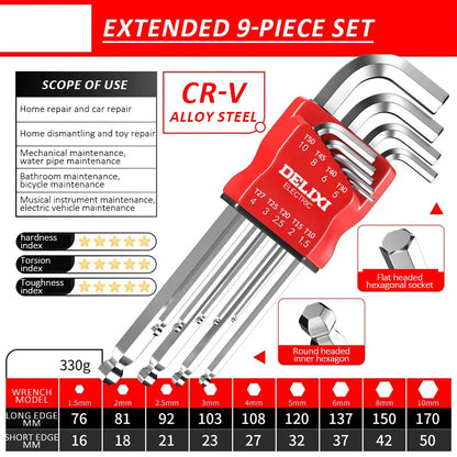 DELIXI ELECTRIC Allen Key Set - Metric Hex Wrench Screwdriver Kit with Long Torque Handles for Motorcycles & Bicycles