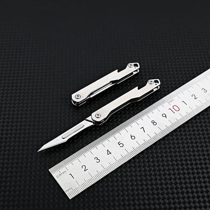 Stainless Steel Folding Utility Knife | Interchangeable Blade, Beer Opener and Self-Defense Tool | Camping and Outdoor Express Box Cutter