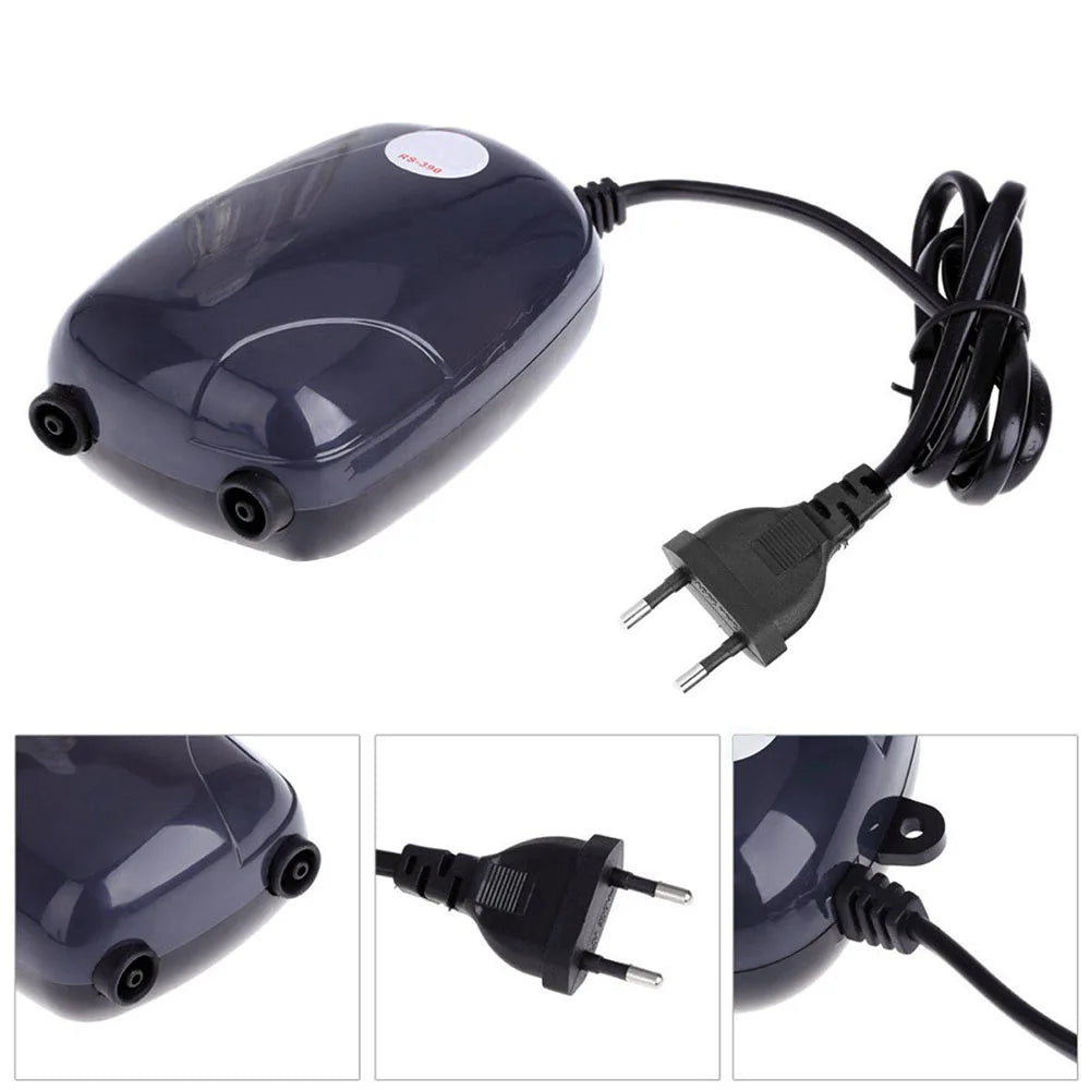 Mini Aquarium Air Pump - Single/Double Outlet Compressor with Check Valve Tube for Fish Tanks - 220V 3W/5W