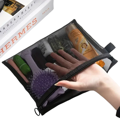 1/3PCS Black Mesh Clear Cosmetic Bag Set Portable Travel Makeup Toiletry Organizer Pouch Storage Case