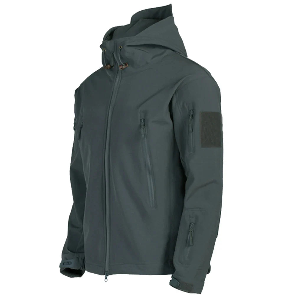 Military Shark Skin Soft Shell Jacket for Men - Tactical Windproof & Waterproof Army Combat Bomber Coat with Hood