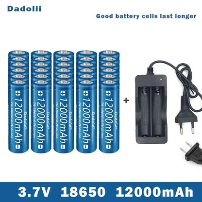 18650 3.7V 12000mAh Li-ion Rechargeable Battery – For Flashlights, Torches + Charger Included