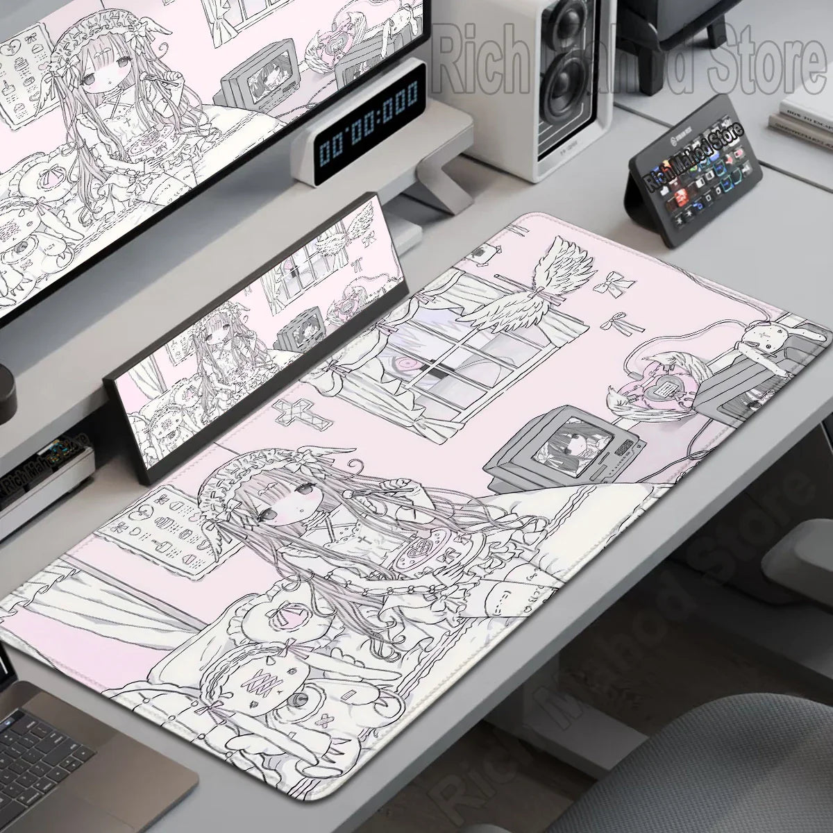 Anime Cute Angel Girl XXL Mouse Pad — Extended Gaming Desk Mat for Laptop, PC, Keyboard, Kawaii Pink Mousepad Carpet