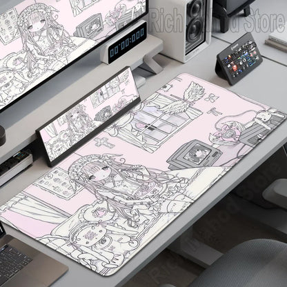 Anime Cute Angel Girl XXL Mouse Pad — Extended Gaming Desk Mat for Laptop, PC, Keyboard, Kawaii Pink Mousepad Carpet