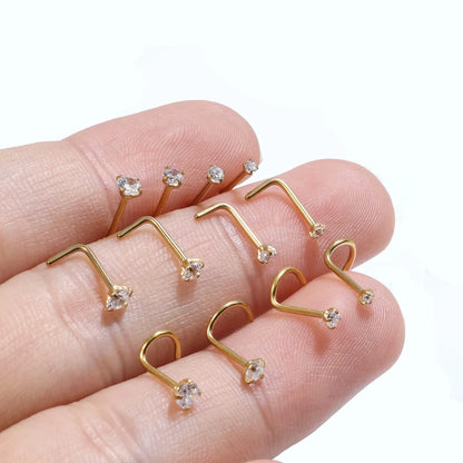 5PCS Stainless Steel Nose Ring Studs — Crystal Nostril Piercing Jewelry for Women & Girls, 1.5/2.0/2.5/3.0mm, 20G