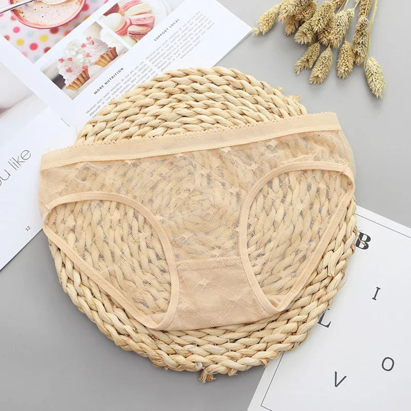 Women’s Low-Rise Lace Mesh Panties – Sexy Transparent Hollow-Out Briefs Lingerie Underwear