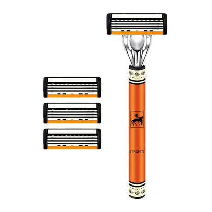 6-Layer Men's Razor Blade - Stainless Steel Classic Wet Shaving Razor for Smooth Clean Shaves