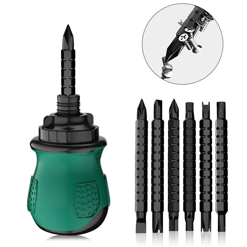 13-in-1 Ratchet Screwdriver Set with Short Handle - Cross Groove Drill, Telescopic Dual Purpose, Chrome Vanadium Steel Repair Tools