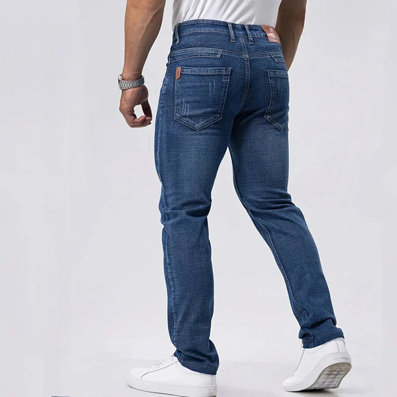 Men's Stretch Straight Leg Business Jeans – Classic Casual Denim Pants
