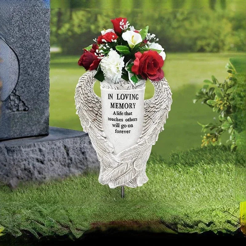 Angel Wings Memorial Figurine – Garden & Cemetery Decoration, Vase Statue, Beautiful Memorial Gift