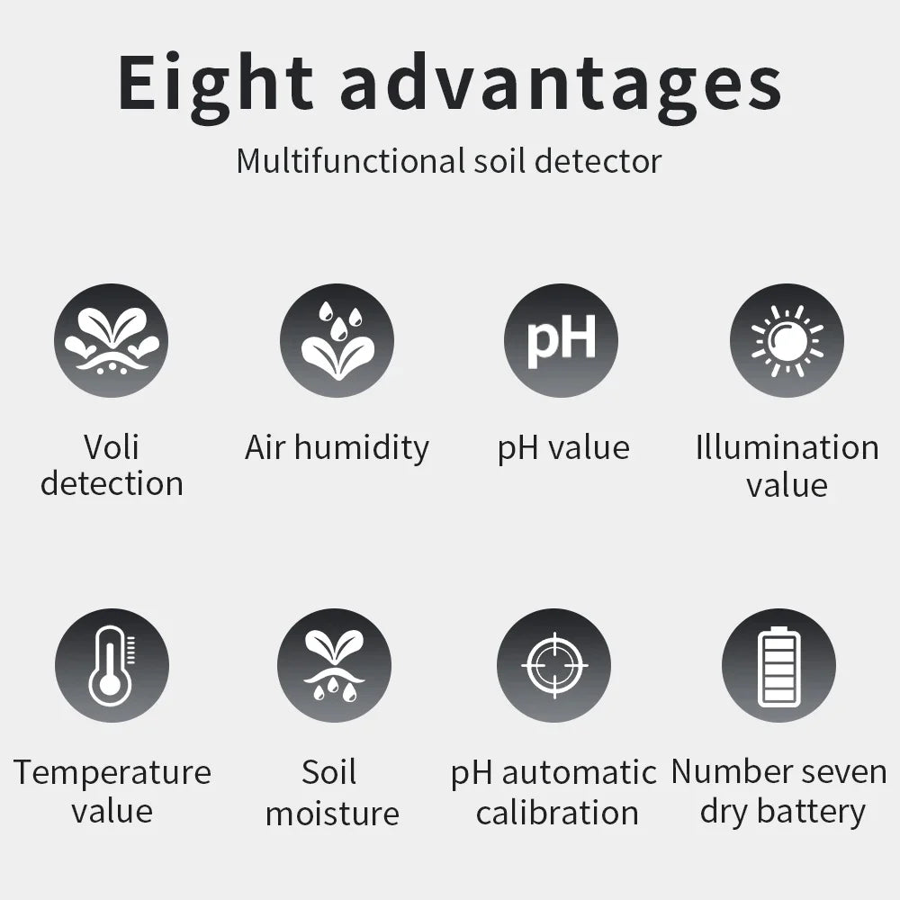 6 in 1 Soil Tester - pH, Temperature, Humidity, Sunlight, Air, Moisture & Nutrient Fertility Meter for Gardening
