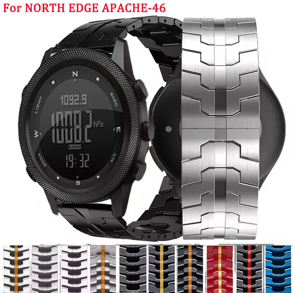 22mm Stainless Steel Watch Band for NORTH EDGE APACHE-46 – Luxury Replacement Metal Bracelet Strap Correa (Replacement Band)