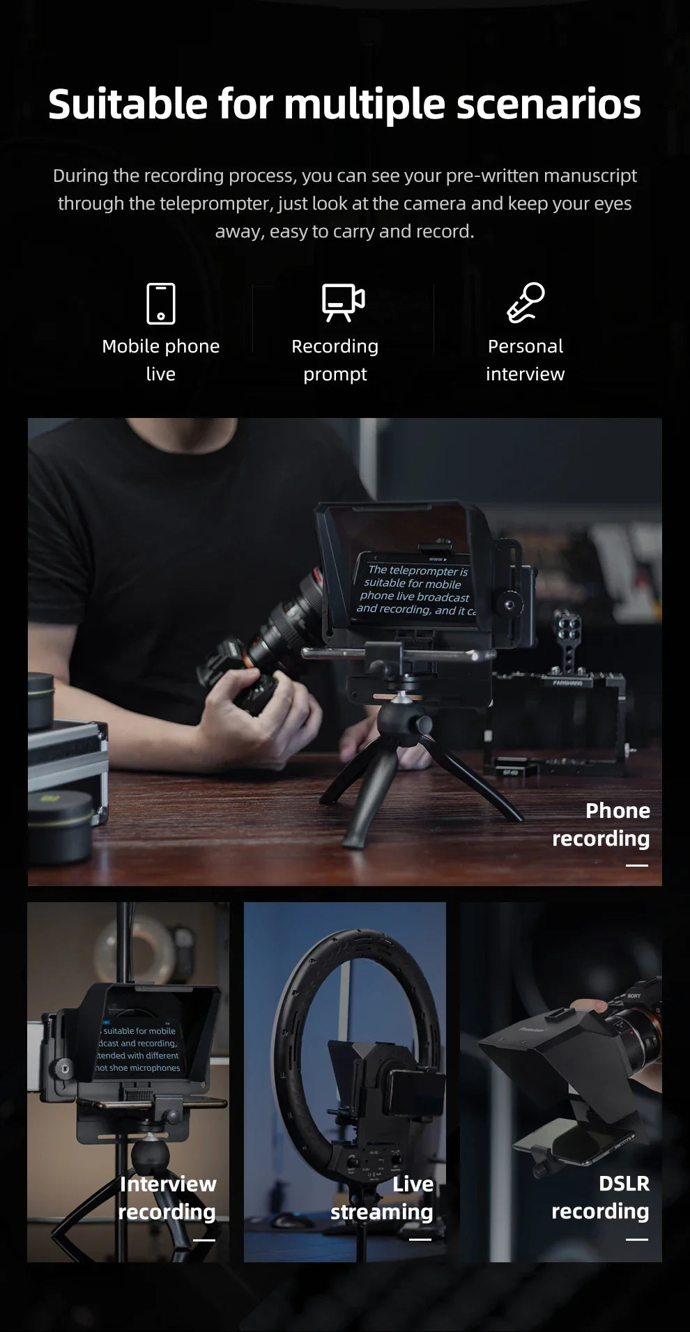 Ambitful Mini Teleprompter – Portable Phone & DSLR Recording Inscriber with Remote Control for Video