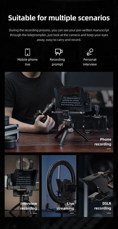 Ambitful Mini Teleprompter – Portable Phone & DSLR Recording Inscriber with Remote Control for Video