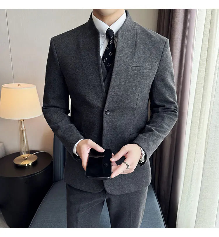 Korean Style Slim Fit Men's Wool Blazer Two-Piece Business Suit – Formal Elegant Set (M to 5XL)