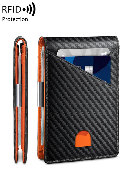 Minimalist Men's RFID Wallet – Anti-Theft, Double Fold, Cross Front Pocket, Portable Card Holder, 12-Card Multifunctional Wallet