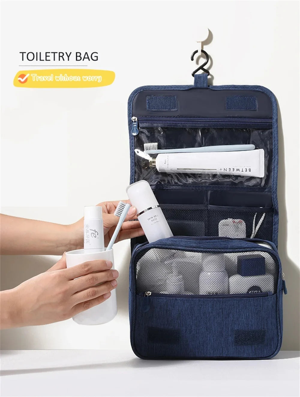 Portable Toiletry Washbag with Hanging Hook | Waterproof Cosmetic Storage Bag for Travel, Men & Women