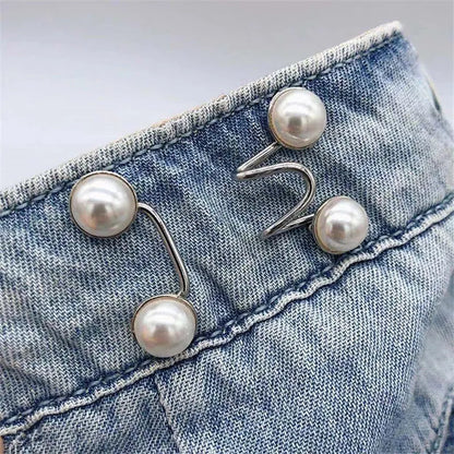 Adjustable Waist Buckle Brooch: Alloy Pins with Faux Pearl - Versatile Snap Button Detachable Jeans Accessory