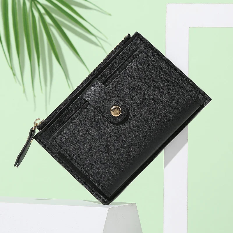 Women’s PU Leather Mini Wallet — Slim Hasp & Zipper Purse, Multi-Card Holder with Coin Pocket, Small Solid Short Wallet