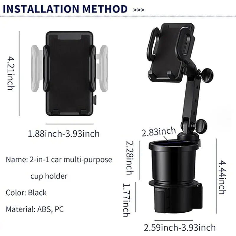 Universal Car Phone Holder - 2-in-1 Expandable Cup Holder Mount with 360° Rotation for Auto Use