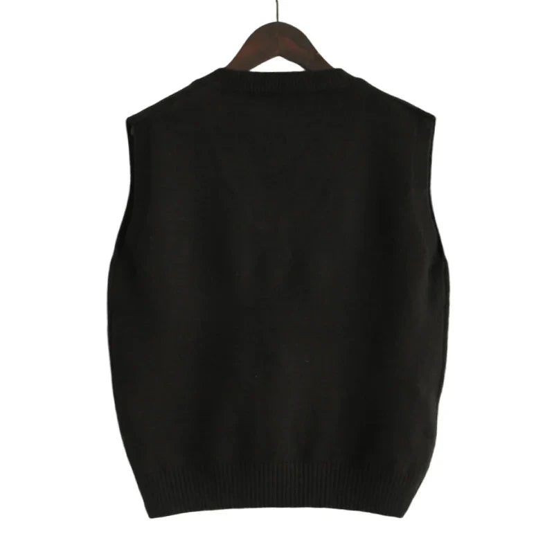 2025 Korean Fashion Women’s Sleeveless V-Neck Sweater Vest – Solid Color Knit Pullover Waistcoat