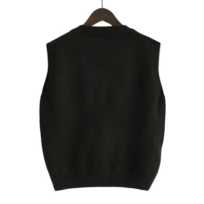 2025 Korean Fashion Women’s Sleeveless V-Neck Sweater Vest – Solid Color Knit Pullover Waistcoat