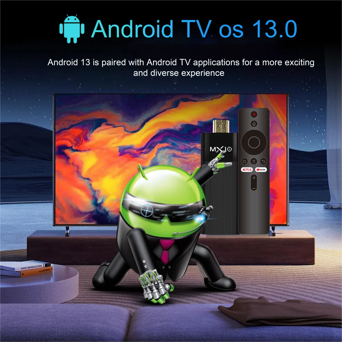 MX10-F3 Android 13.0 TV Stick Box – H313 Quad-Core, WiFi 6, Bluetooth 5.0, 8K Support, 2+16GB/4+32GB/4+64GB Options