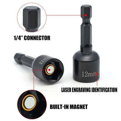 9Pcs Metric Nut Driver Set – 1/4” Hex Socket Drill Bits & Chuck Adapter Set for Electronics & Precision Tool Work