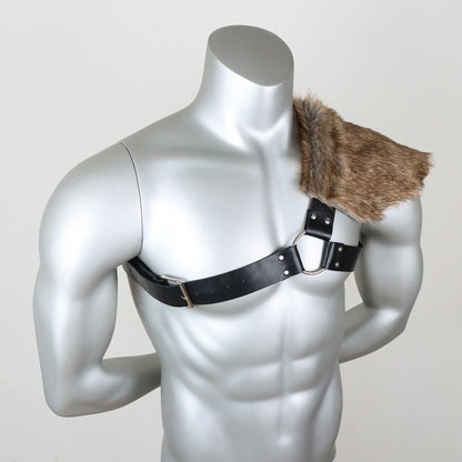 UYEE Men's Medieval Viking Fur Shawl – Barbarian Shoulder Cowl Mantle with Chest Belt & Fur Capelet for Cosplay