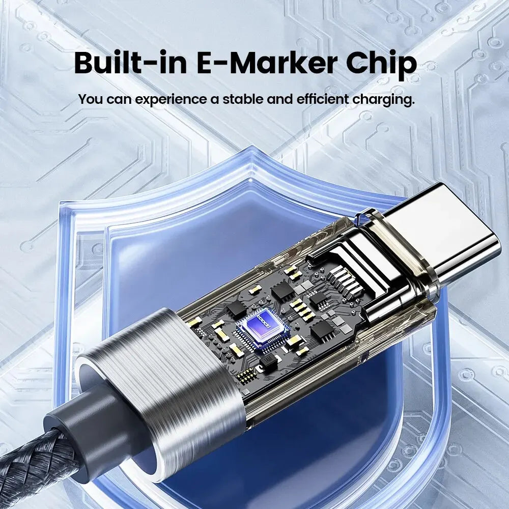 Toocki Type-C to Type-C Cable - 100W Display Fast Charging USB-C PD Cable, Transparent for iPhone 15, Xiaomi, MacBook