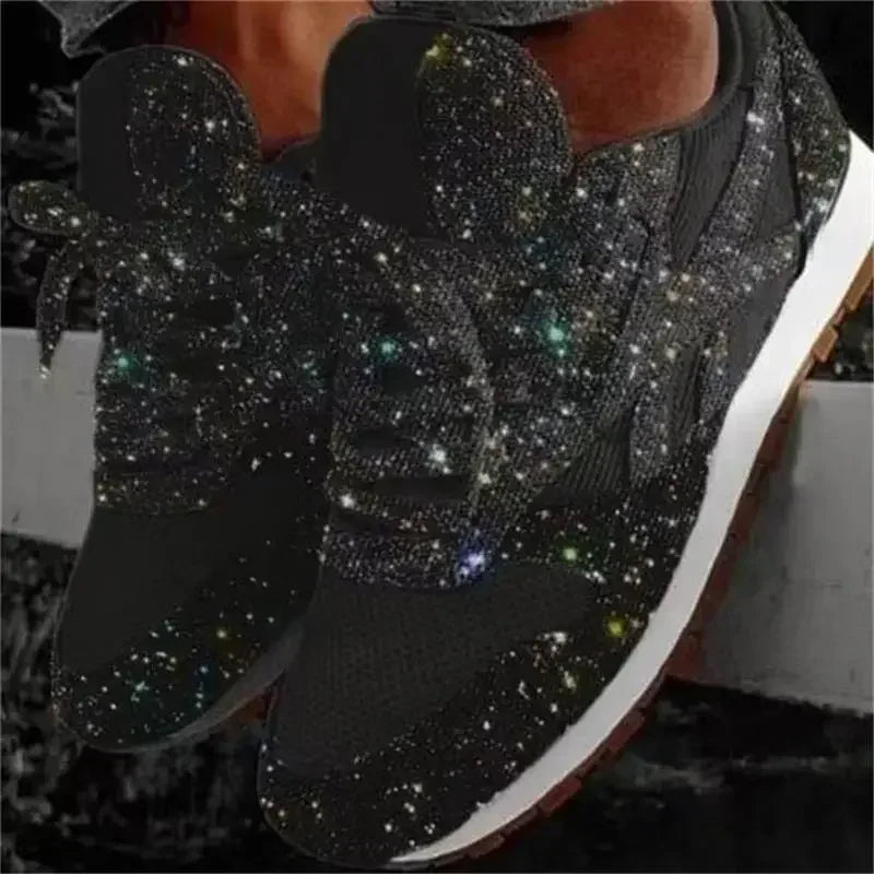 2025 Women’s Flat Sneakers – Casual Bling Mesh Lace-Up Platform Shoes, Plus Size Outdoor Fashion Footwear