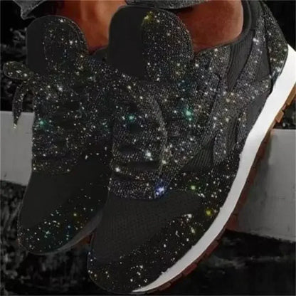 2025 Women’s Flat Sneakers – Casual Bling Mesh Lace-Up Platform Shoes, Plus Size Outdoor Fashion Footwear