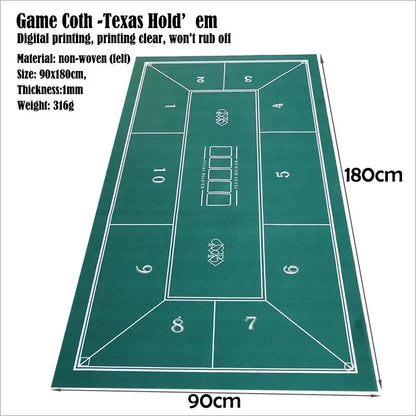 180x90cm Non-Woven Casino Tablecloth – Texas Hold'em Poker Game Mat for Home Party & Entertainment