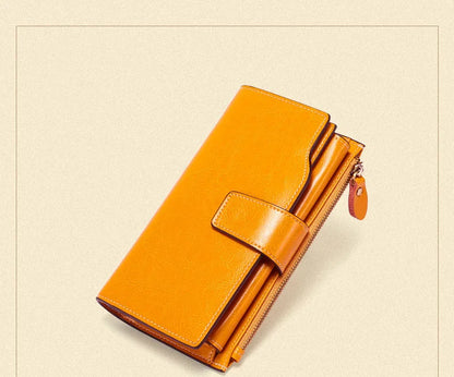 2024 New RFID Long Women’s Wallet — Genuine Leather Clutch with Zipper Coin Pocket, Card Holder & Printed Design