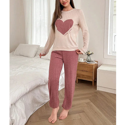 Women’s 2PCS Pajama Set – Long Sleeve Top & Pants Sleepwear Loungewear for Spring & Autumn