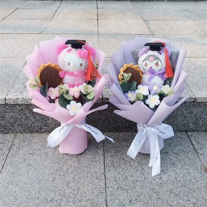 Sanrio Plush Sunflower Bouquet — Hello Kitty, Kuromi, My Melody & Cinnamoroll Gift