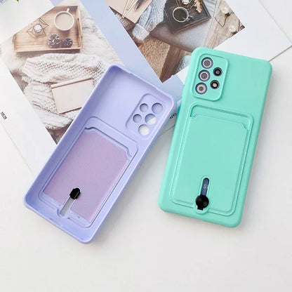 Shockproof Wallet Phone Case for Samsung Galaxy A51/A52/A53/A55 & A71/A72 – Soft Silicone Card Slot Back Cover