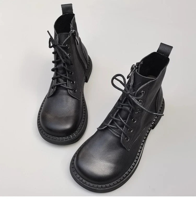 Careaymade 100% Genuine Leather Wide Casual Women’s Short Boots – Big Size, Handmade Men’s Wool Boots
