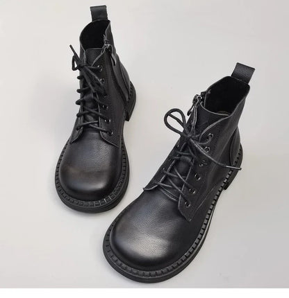 Careaymade 100% Genuine Leather Wide Casual Women’s Short Boots – Big Size, Handmade Men’s Wool Boots