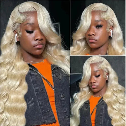 613 Blonde Body Wave Human Hair Lace Frontal Wig 220% Density – HD Transparent 13x4/13x6 Pre-Plucked Brazilian Lace Front Wig for Women